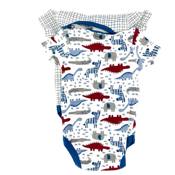 CHICK PEA Grid and Dinosaur Print 2 PK Bodysuits 6-9M - Picture 7 of 12